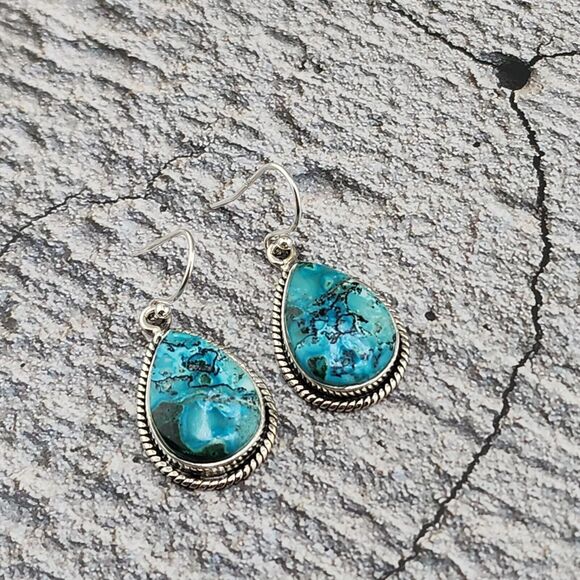 Unbranded Jewelry - Sterling Silver Teardrop Natural Turquoise Drop Dangle Hook Earrings